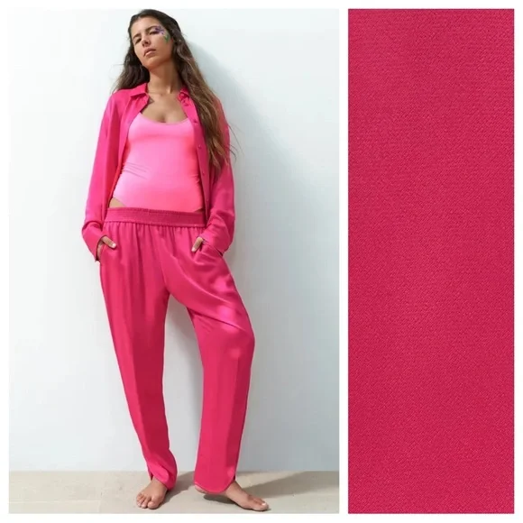 Zara | Pants & Jumpsuits | Nwt Zara Fuchsia Satin Effect